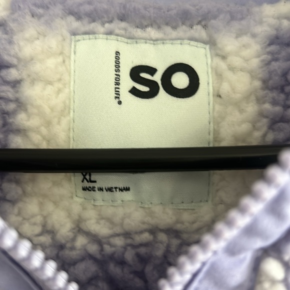 SO Purple and White Checkered Fleece Quarter Zip Collared Sweater womens size XL - Picture 3 of 6